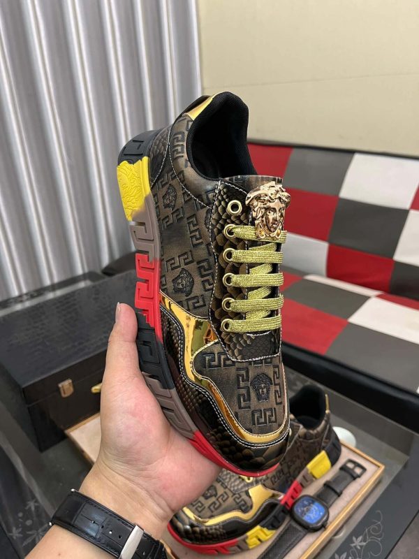 Versace Black and Gold Trigreca Sneakers with Medusa Head