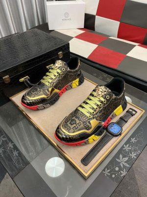 Versace Black and Gold Trigreca Sneakers with Medusa Head