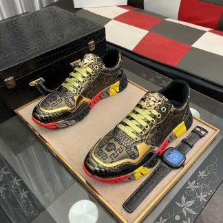 Versace Black and Gold Trigreca Sneakers with Medusa Head