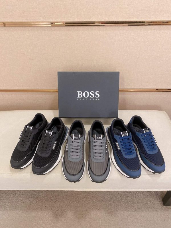 BOSS Mixed Materials Black Trainer with Knit Upper