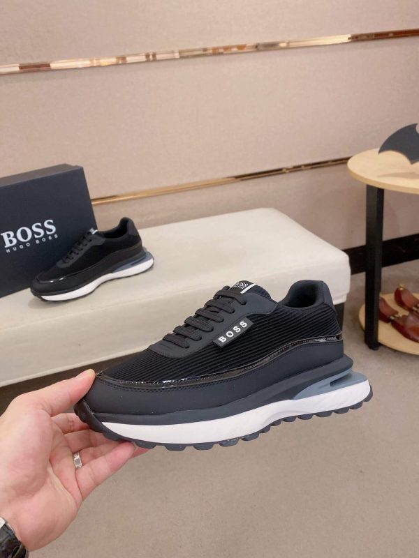 BOSS Mixed Materials Black Trainer with Knit Upper