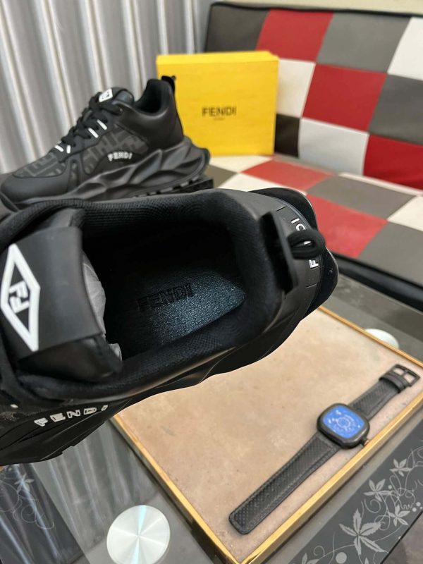 Fendi Chunky Sneaker in Grey FF Jacquard and Black Leather