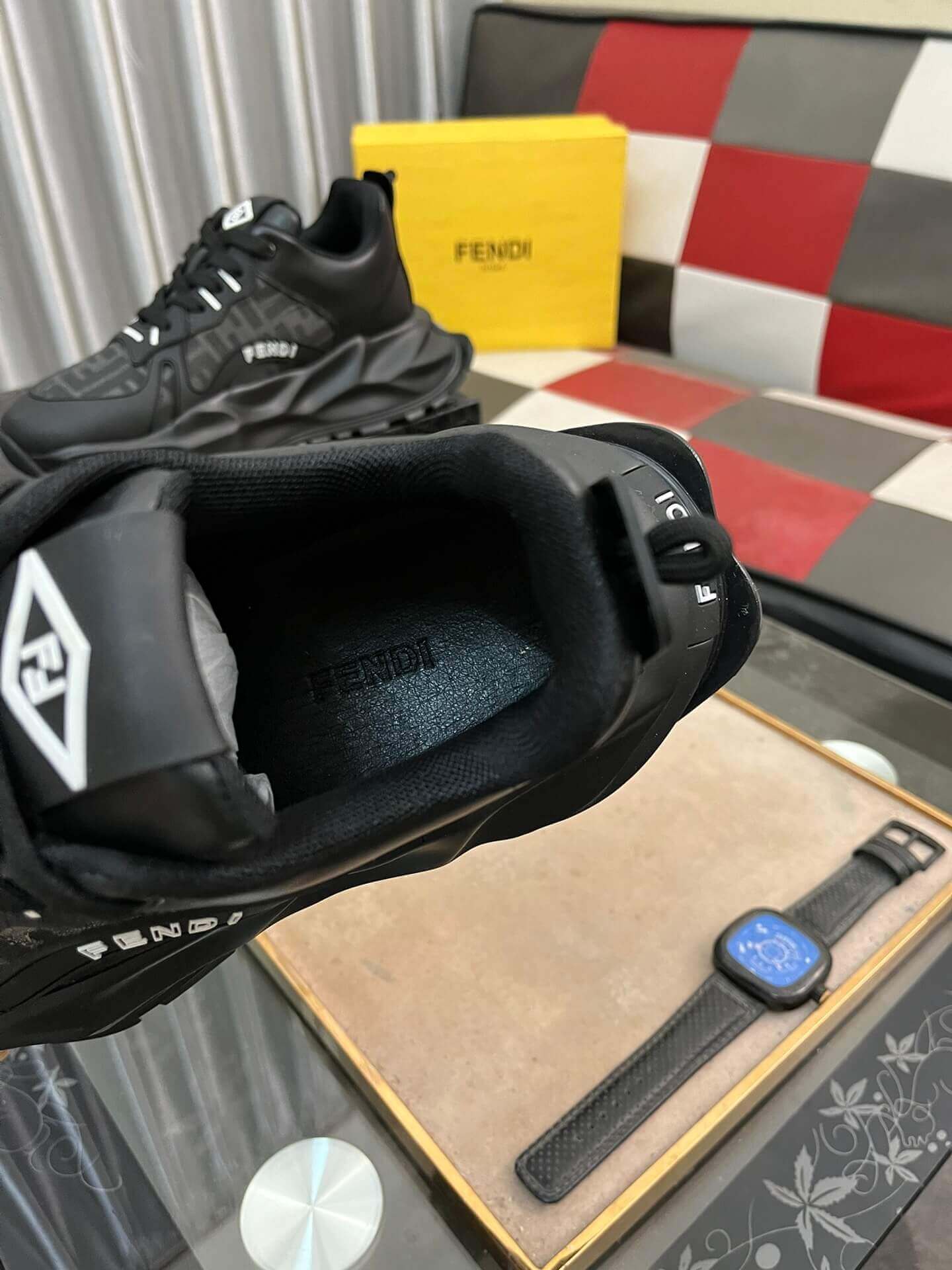 Fendi Chunky Sneaker in Grey FF Jacquard and Black Leather 5 Fendi Chunky Sneaker in Grey FF Jacquard and Black Leather - Image 5