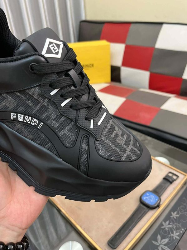 Fendi Chunky Sneaker in Grey FF Jacquard and Black Leather