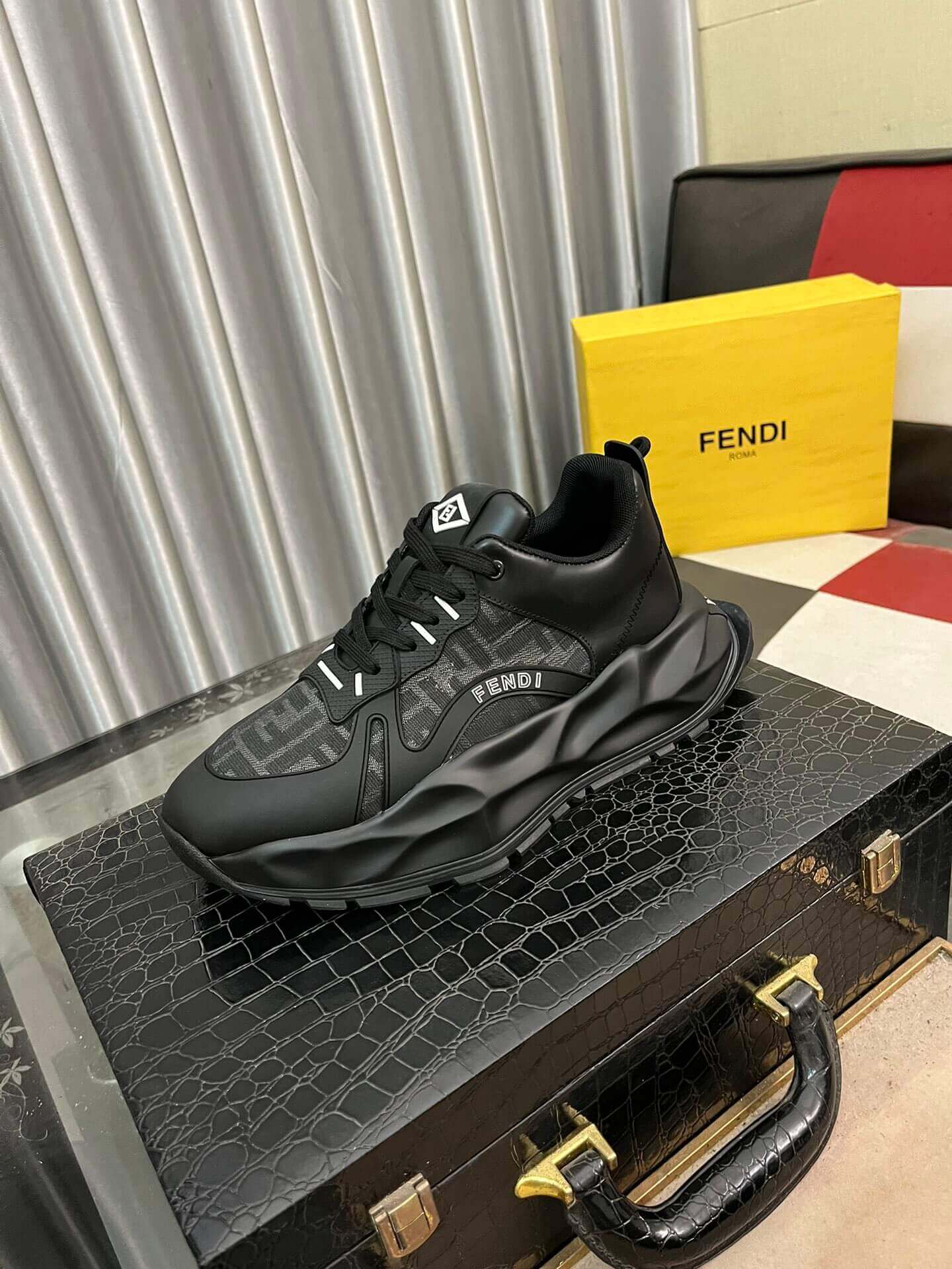 Fendi Chunky Sneaker in Grey FF Jacquard and Black Leather 8 Fendi Chunky Sneaker in Grey FF Jacquard and Black Leather - Image 8
