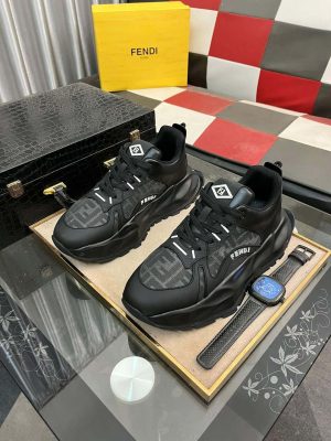 Fendi Chunky Sneaker in Grey FF Jacquard and Black Leather