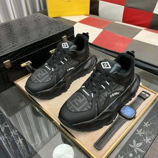 Fendi Chunky Sneaker in Grey FF Jacquard and Black Leather