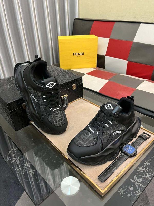 Fendi Chunky Sneaker in Grey FF Jacquard and Black Leather