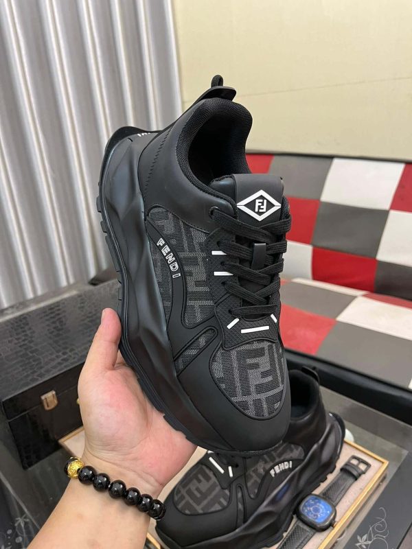 Fendi Chunky Sneaker in Grey FF Jacquard and Black Leather