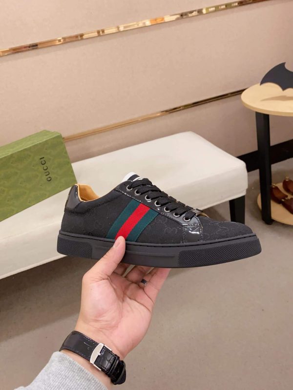 Gucci Ace Black GG Supreme Canvas Trainer with Web