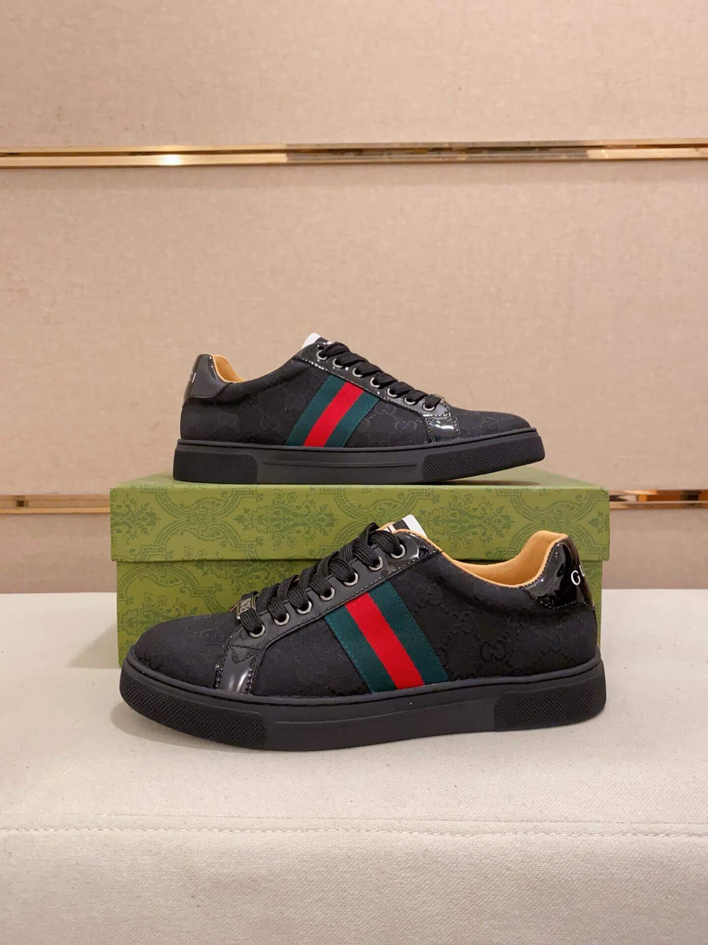 Gucci Ace Black GG Supreme Canvas Trainer with Web 1 Gucci Ace Black GG Supreme Canvas Trainer with Web