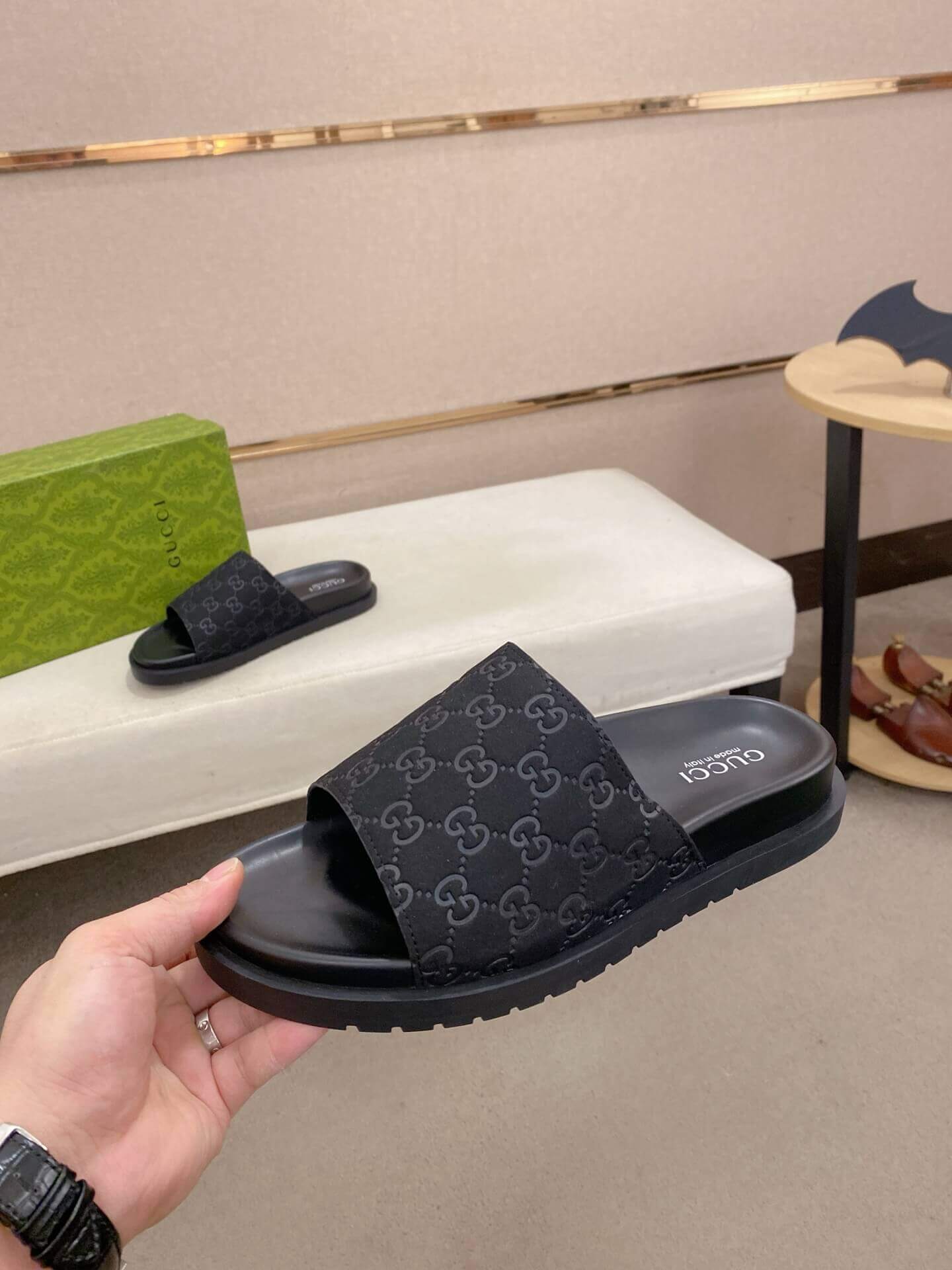 Gucci Black GG Suede Slide Sandal 9 Gucci Black GG Suede Slide Sandal - Image 9