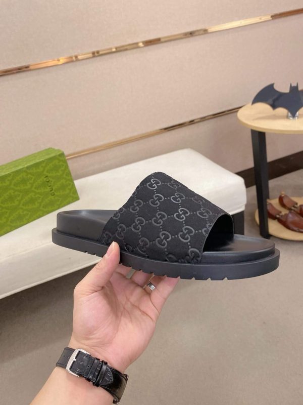 Gucci Black GG Suede Slide Sandal