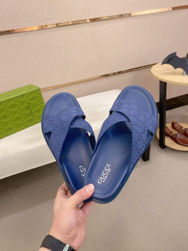 Gucci Blue GG Suede Criss-Crossing Strap Slide Sandal