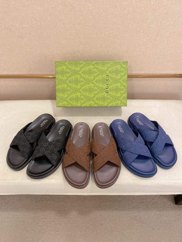 Gucci Blue GG Suede Criss-Crossing Strap Slide Sandal