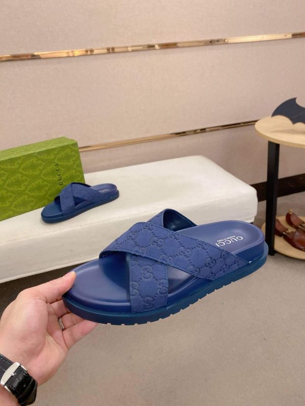 Gucci Blue GG Suede Criss-Crossing Strap Slide Sandal