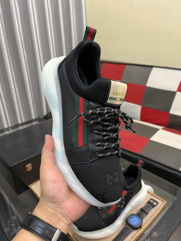 Gucci Black Jumbo GG Canvas Trainer with Web Stripe