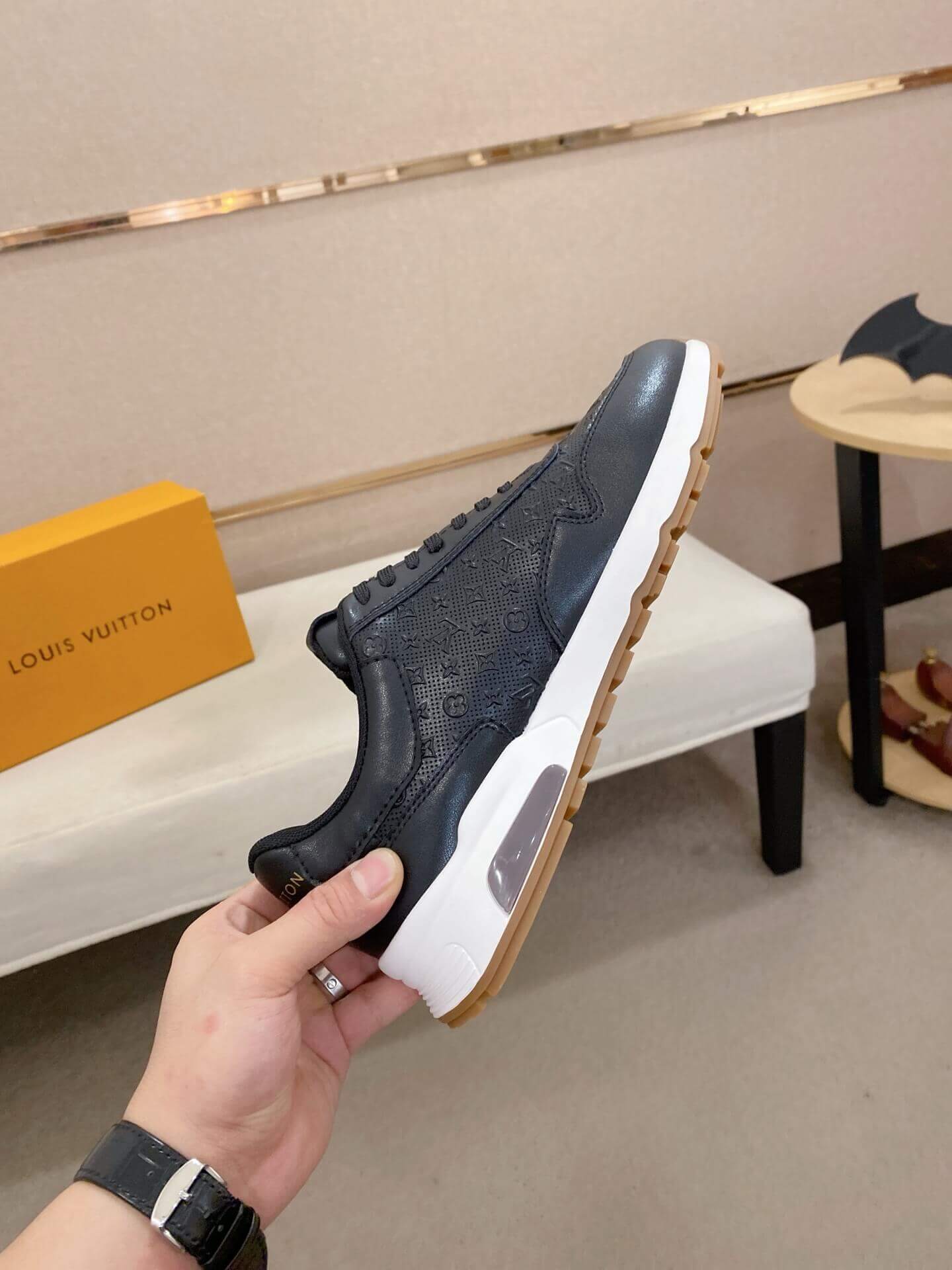 LV Run Away Sneaker in Black Monogram Debossed Leathe 4 LV Run Away Sneaker in Black Monogram Debossed Leathe - Image 4