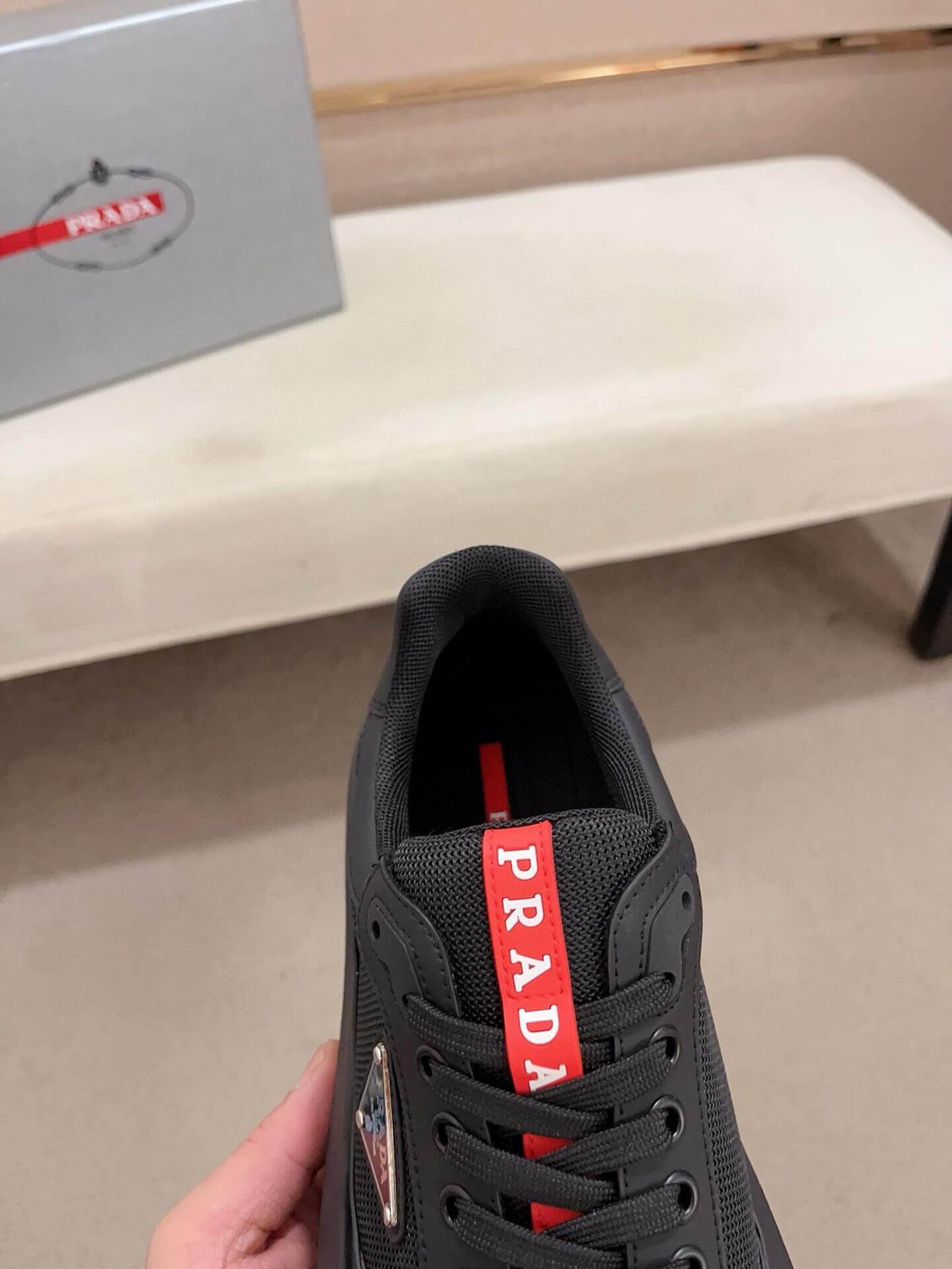 Prada America's Cup Re-Nylon Sneaker in Black 9 Prada America's Cup Re-Nylon Sneaker in Black - Image 9