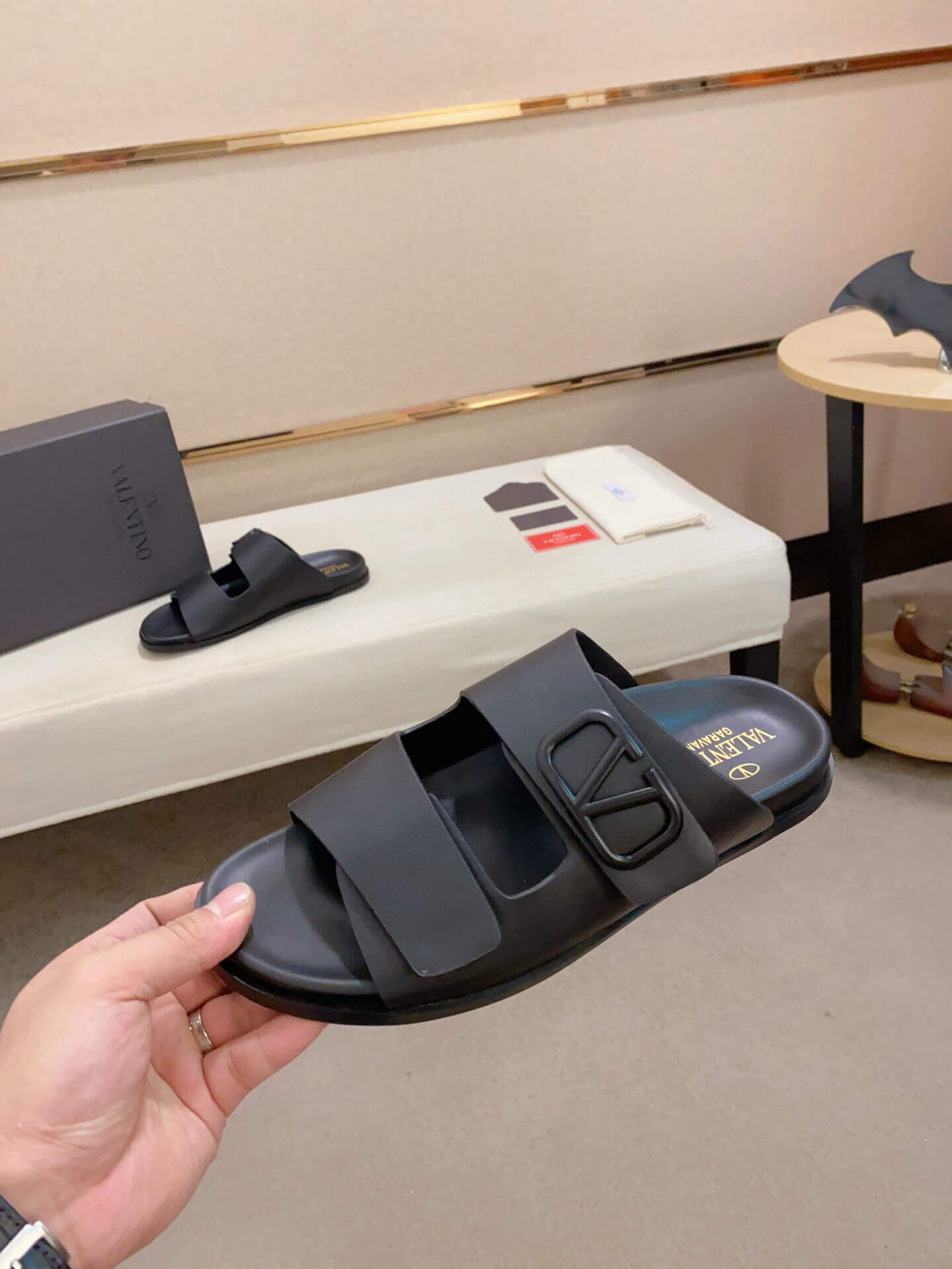 Valentino Garavani VLogo Sandals in Black Leather 9 Valentino Garavani VLogo Sandals in Black Leather - Image 9