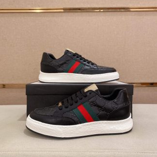 Gucci Black GG Supreme Leather Sneaker with Web