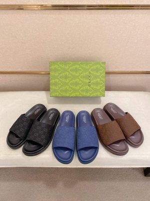 Gucci New Sol Mule Men's Slides - Blue Canvas