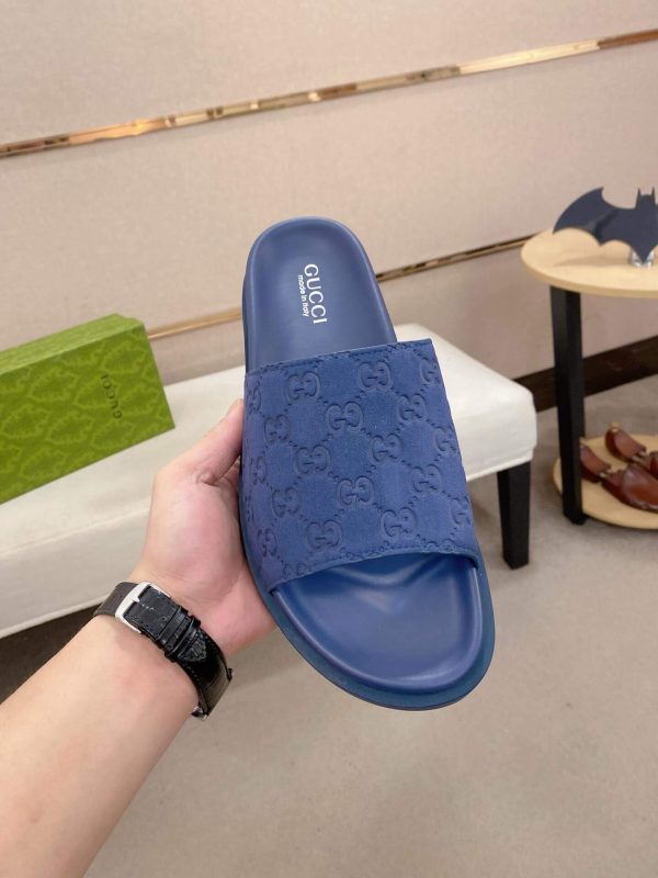 Gucci Blue GG Suede Slide Sandal