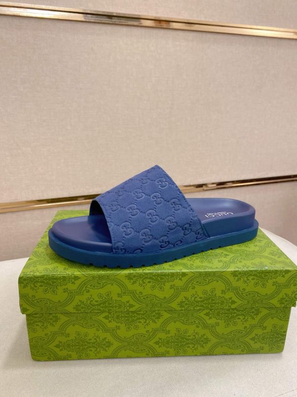 Gucci Blue GG Suede Slide Sandal