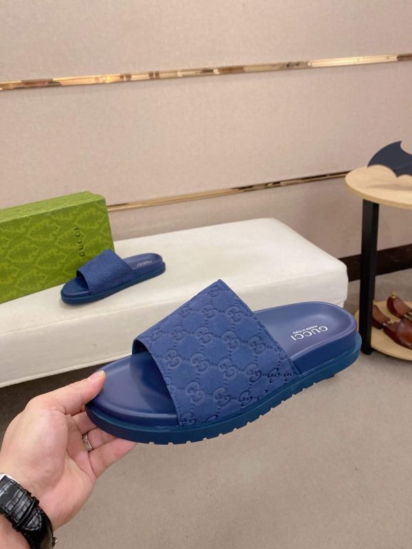 Gucci Blue GG Suede Slide Sandal