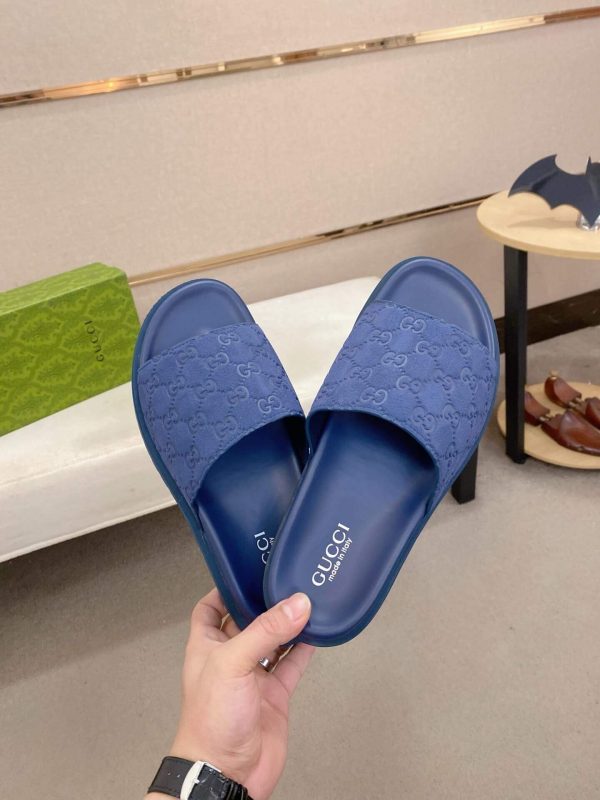 Gucci Blue GG Suede Slide Sandal