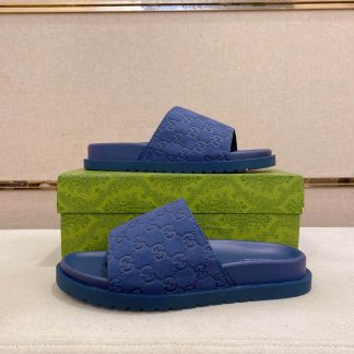 Gucci Blue GG Suede Slide Sandal