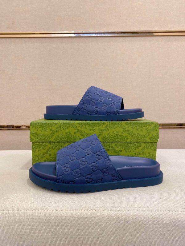 Gucci Blue GG Suede Slide Sandal
