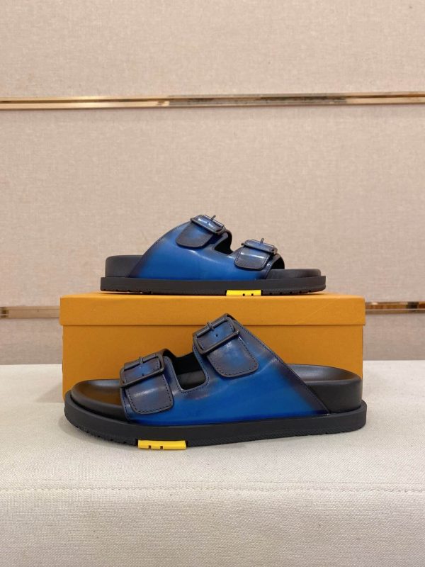 blueLouisVuittonmen_ssandalwithtwoadjustablestrapsandblacksoles_2 LV Venice Mule in Blue Smooth Leather