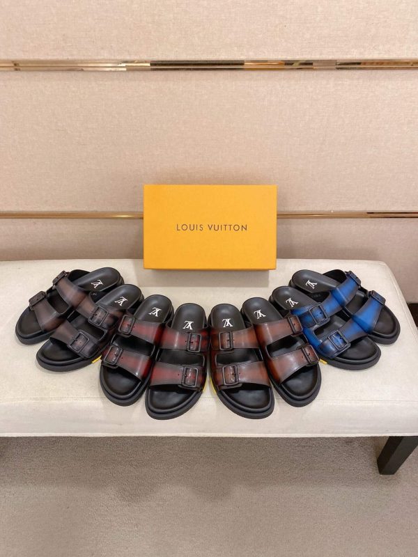 blueLouisVuittonmen_ssandalwithtwoadjustablestrapsandblacksoles_5 LV Venice Mule in Blue Smooth Leather