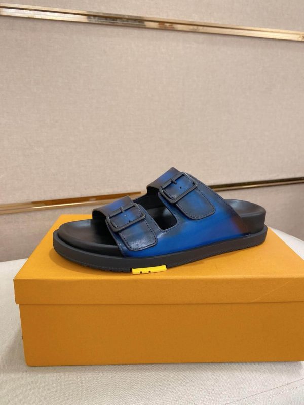 blueLouisVuittonmen_ssandalwithtwoadjustablestrapsandblacksoles_6 LV Venice Mule in Blue Smooth Leather