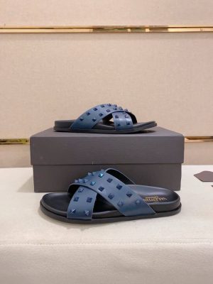 Valentino Garavani Rockstud Sandal in Blue Leather