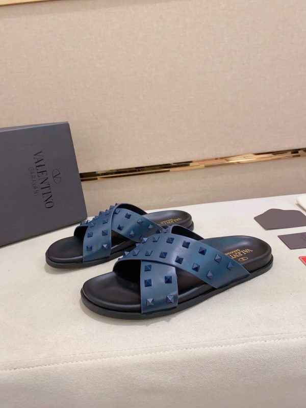 Valentino Garavani Rockstud Sandal in Blue Leather