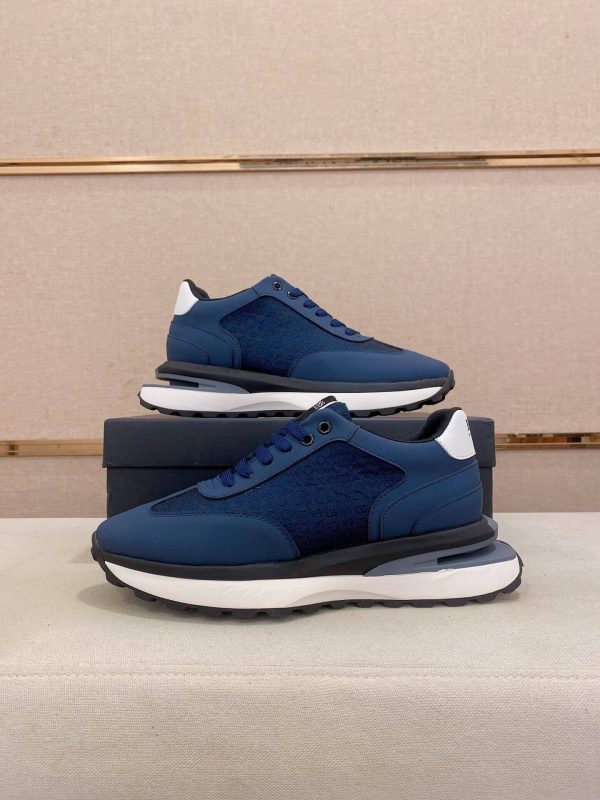 BOSS Mixed Materials Blue Trainer with Jacquard Pattern Canvas