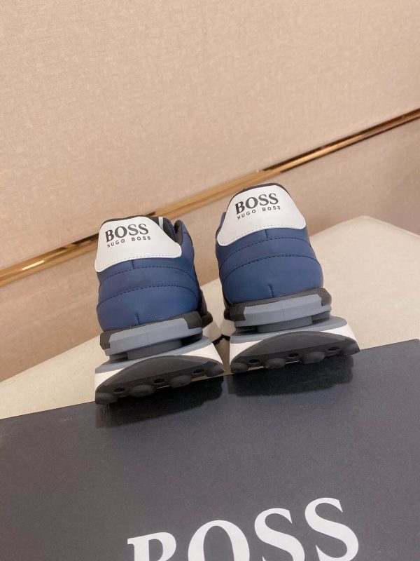 BOSS Mixed Materials Blue Trainer with Jacquard Pattern Canvas