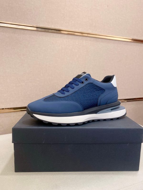 BOSS Mixed Materials Blue Trainer with Jacquard Pattern Canvas