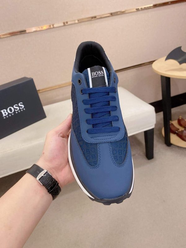 BOSS Mixed Materials Blue Trainer with Jacquard Pattern Canvas