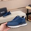 BOSS Mixed Materials Blue Trainer with Jacquard Pattern Canvas