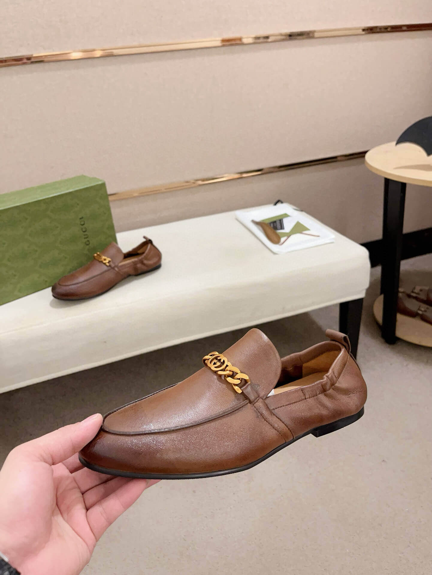 Gucci Men's Brown Leather Loafer with Interlocking G Chain 8 Gucci Men's Brown Leather Loafer with Interlocking G Chain - Image 8