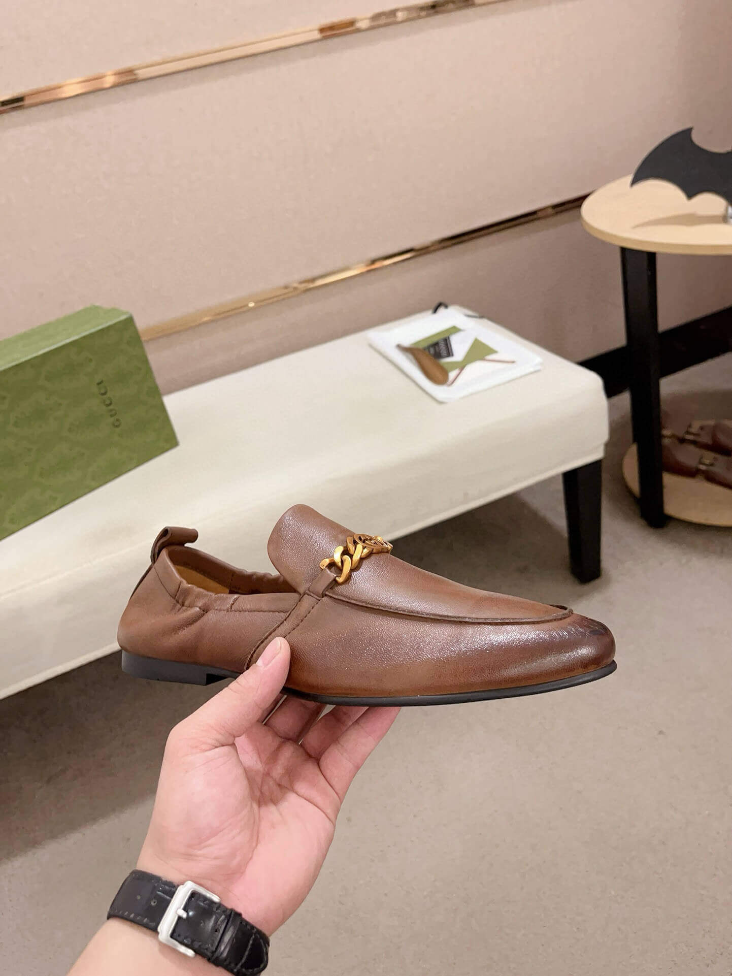 Gucci Men's Brown Leather Loafer with Interlocking G Chain 7 Gucci Men's Brown Leather Loafer with Interlocking G Chain - Image 7