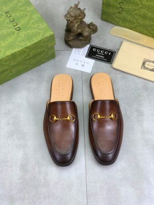 Gucci Brown Leather Princetown Slipper with Horsebit