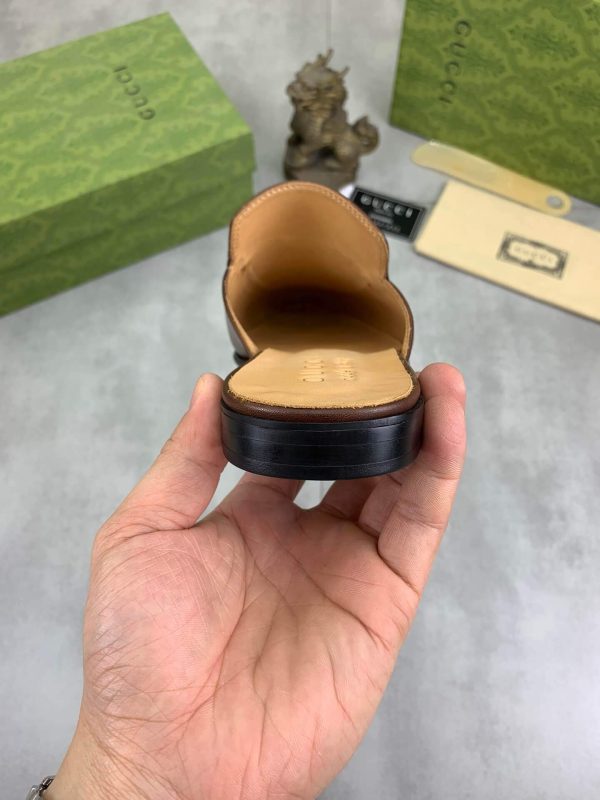 darkbrownleatherGucciPrincetownmule_5 Gucci Brown Leather Princetown Slipper with Horsebit