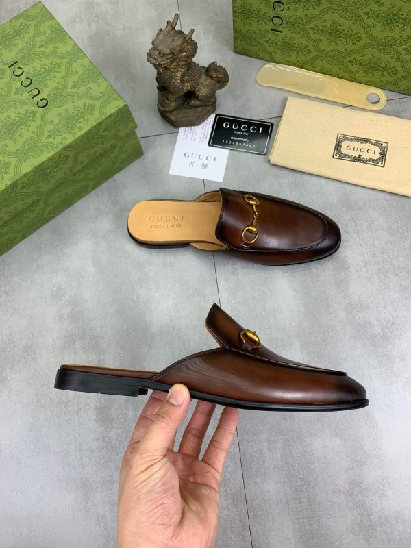 darkbrownleatherGucciPrincetownmule_6 Gucci Brown Leather Princetown Slipper with Horsebit