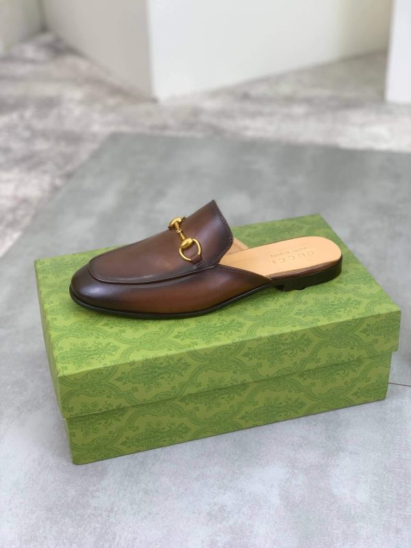 darkbrownleatherGucciPrincetownmule_8 Gucci Brown Leather Princetown Slipper with Horsebit