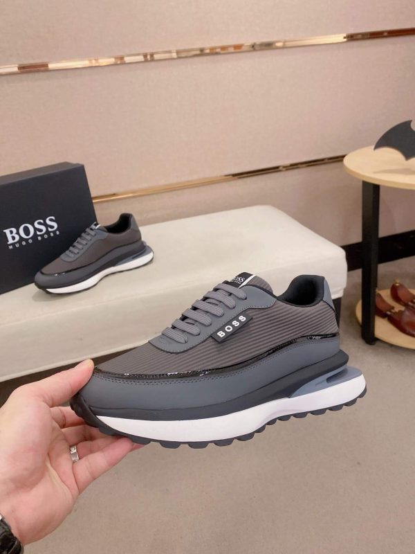 BOSS Mixed Materials Grey Trainer with Knit Upper