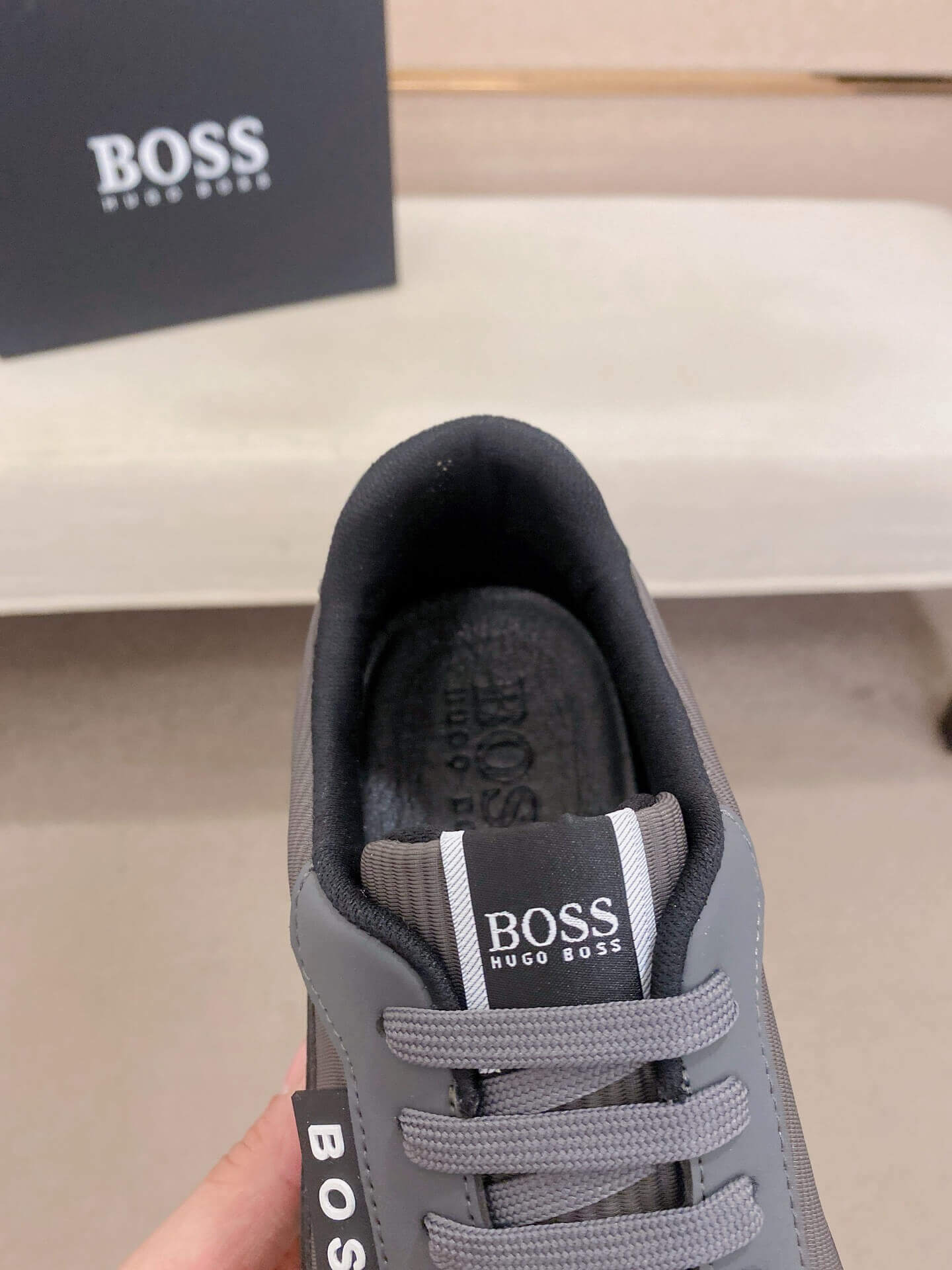 BOSS Mixed Materials Grey Trainer with Knit Upper 5 BOSS Mixed Materials Grey Trainer with Knit Upper - Image 5